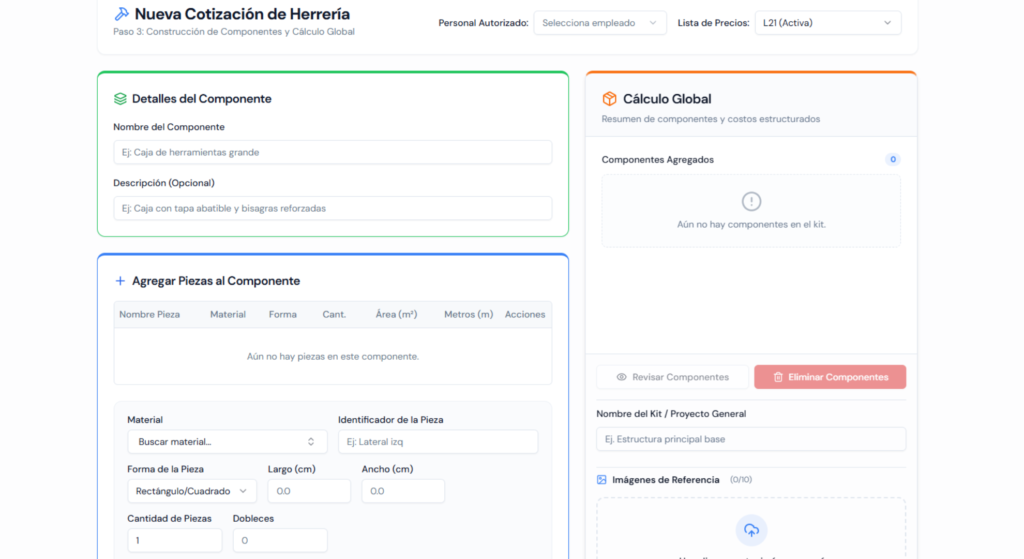 Calculadora carrocera - Cotización de muebles y piezas de herrería